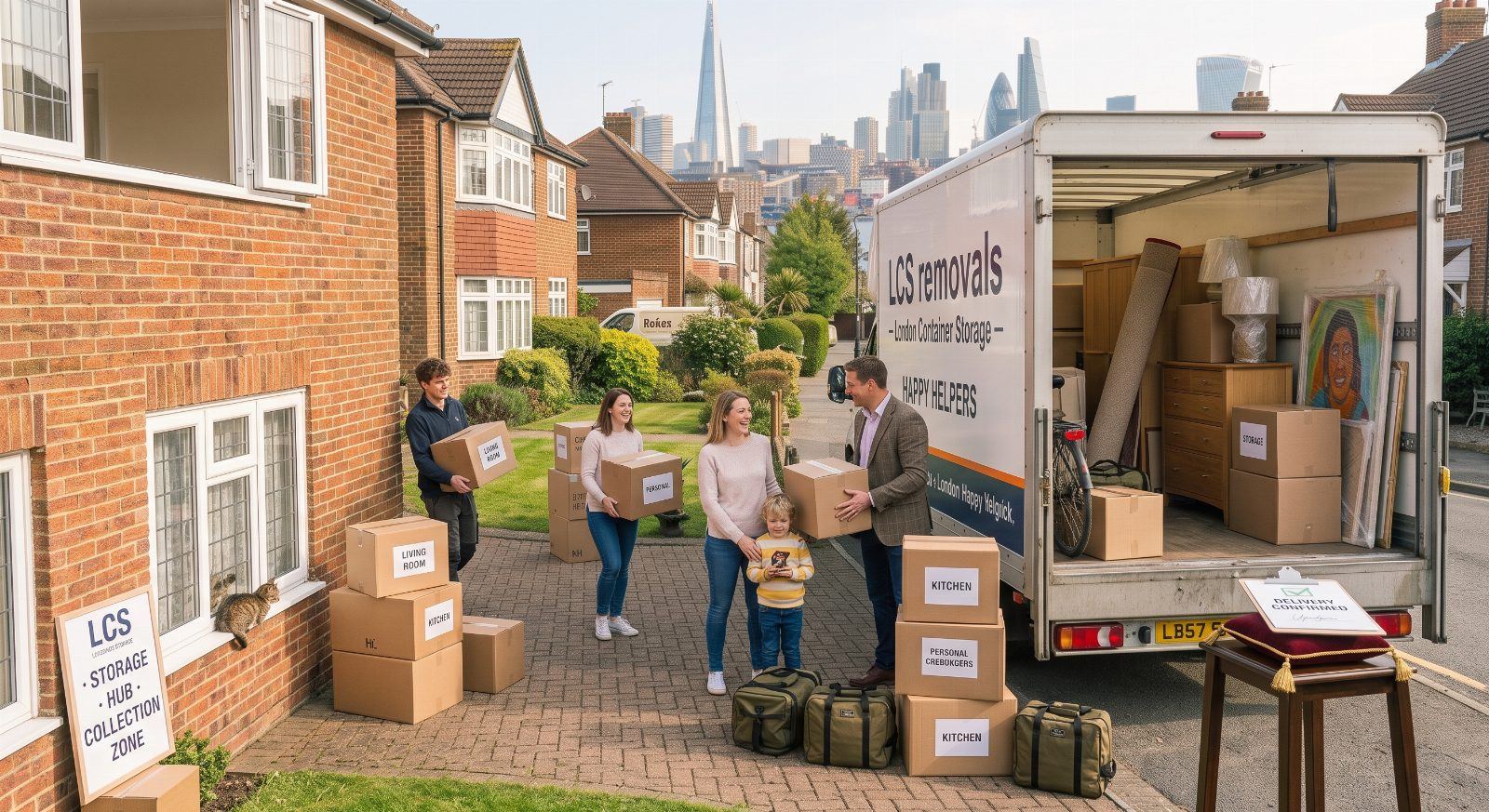 LCS removals crew collecting a family's belongings in London for delivery to their storage container